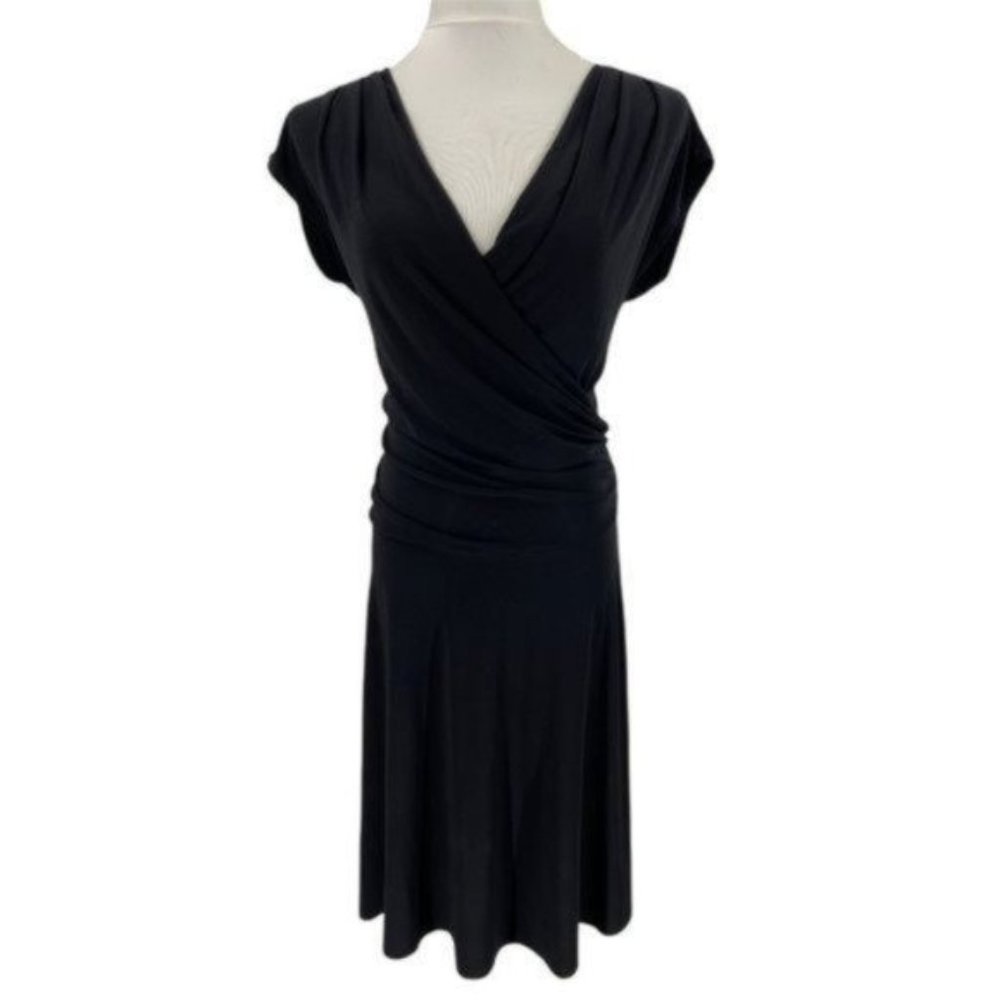 Soprano Womens Faux Wrap Dress Size XL Black Cap Sleeve Fit Flare